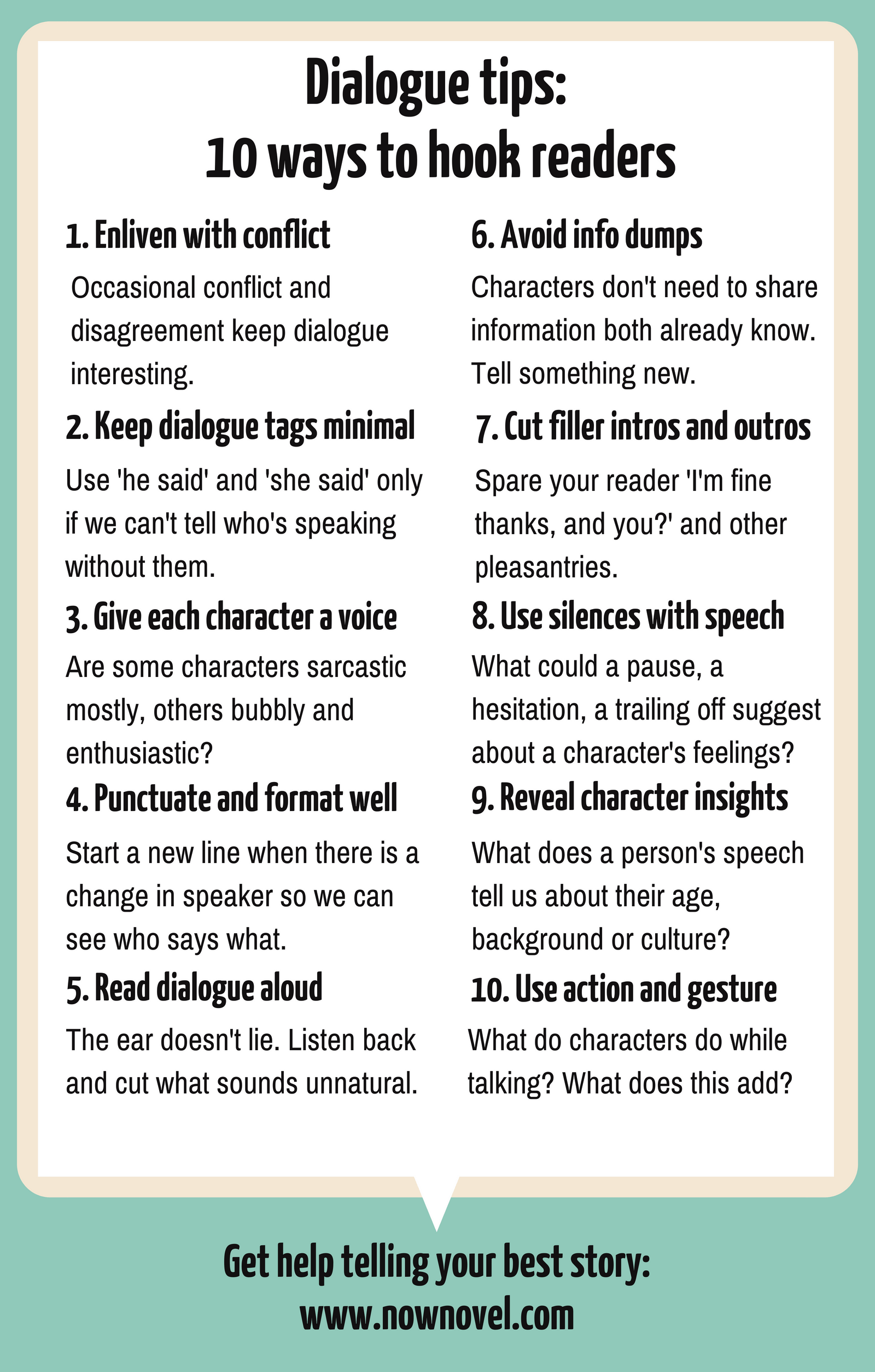 Dialogue tips - infographic | Now Novel
