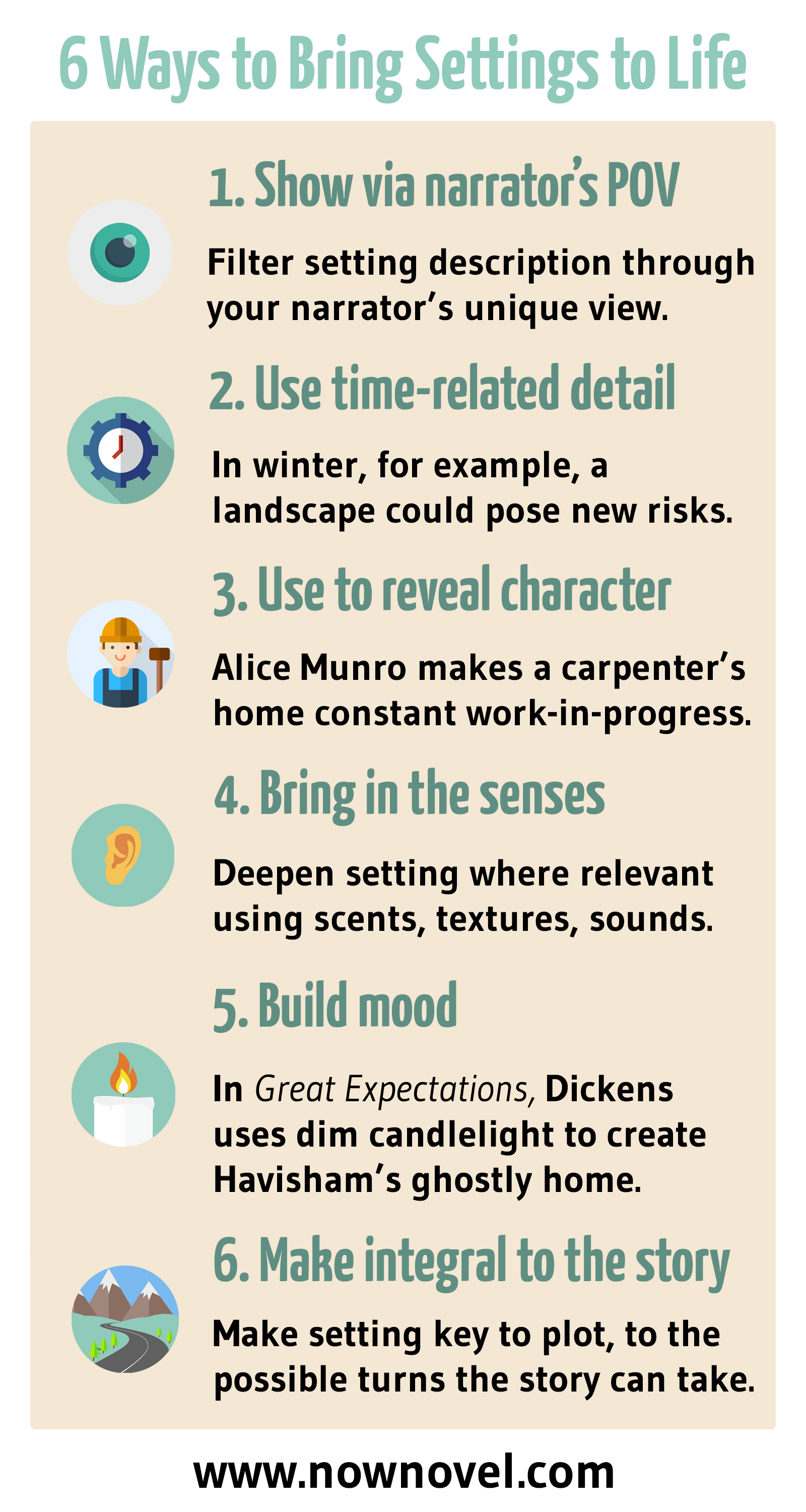 Infographic - 6 ways to bring setting to life | Now Novel