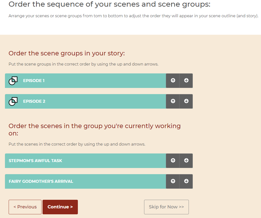 Ordering scenes and chapters in Now Novel's Scene Builder | Now Novel