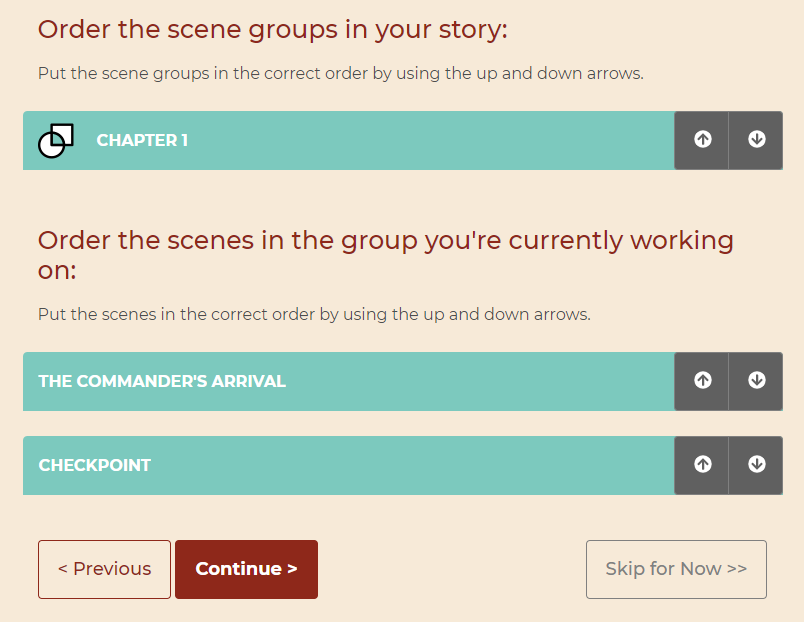 Now Novel scene builder - arranging scenes and scene groups or chapters 