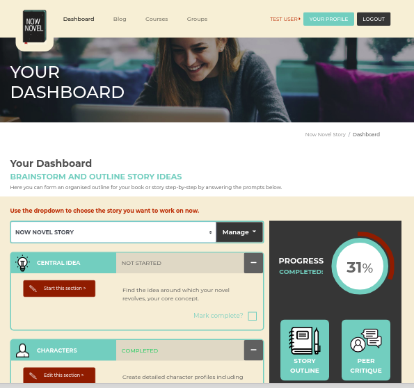 Now Novel dashboard for outlining your story | Now Novel