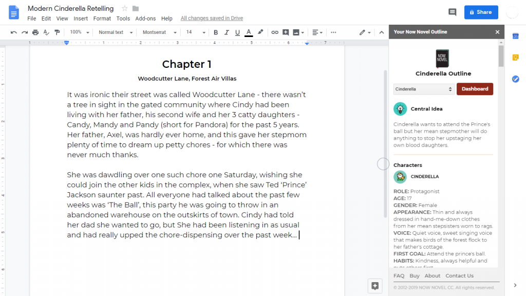 Using Now Novel's Google Docs Add-on - Cinderella Story Outline Example | Now Novel