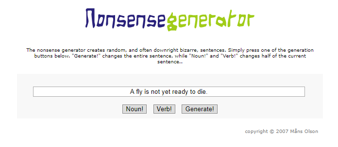 Screenshot of the nonsense sentence generator by Mans Olson