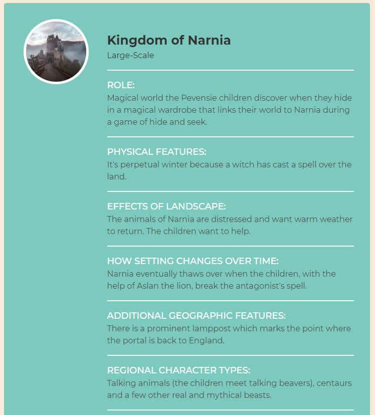 Narnia outlined in Now Novel's worldbuilding writing tools