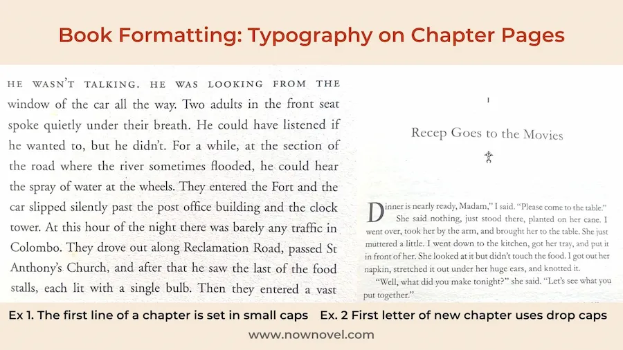 Book formatting examples - small caps and dropped caps examples for chapter pages