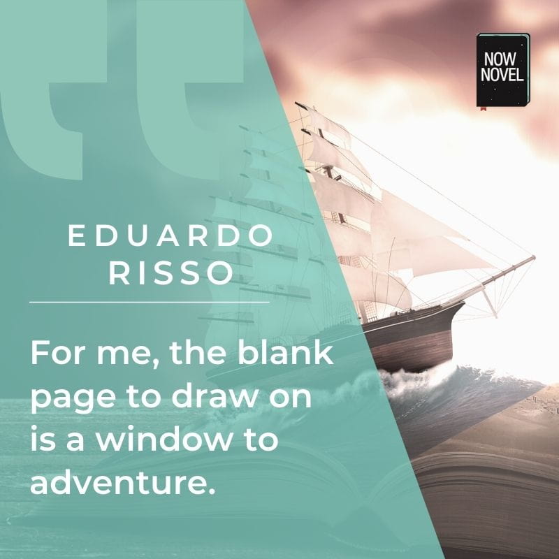Quote 'the blank page to draw on is a window to adventure'. 