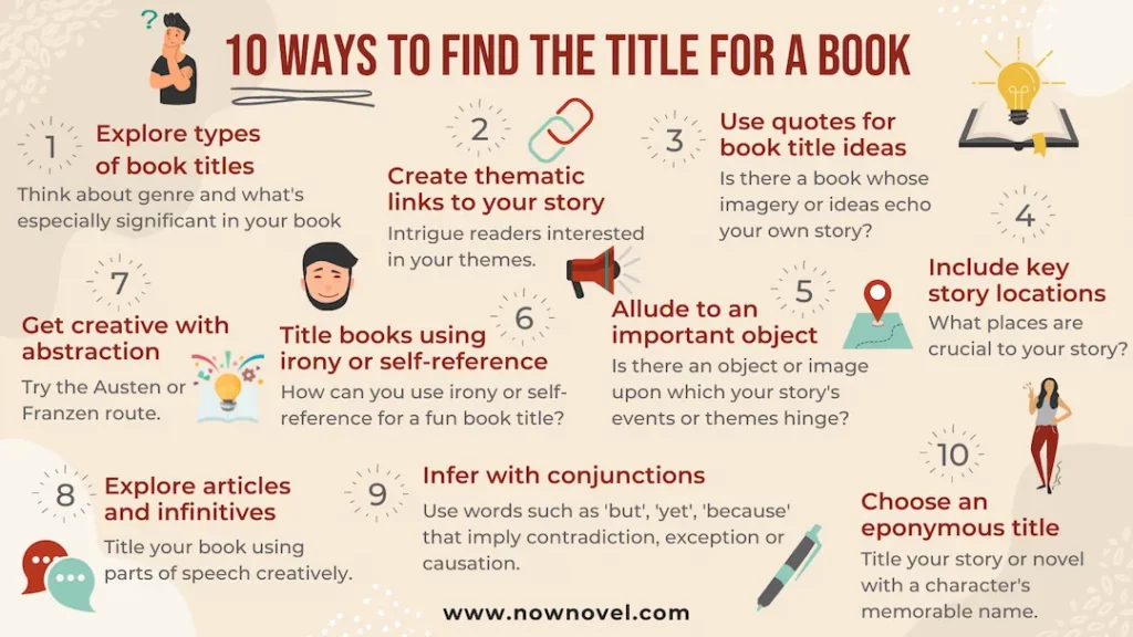 Book title ideas infographic - 10 ways to choose titles for stories