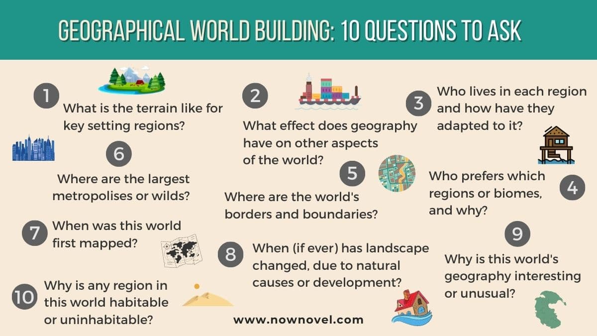 Geographical world building infographic - 10 questions