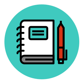 Now Novel icon of notebook and pen - editing finished writing